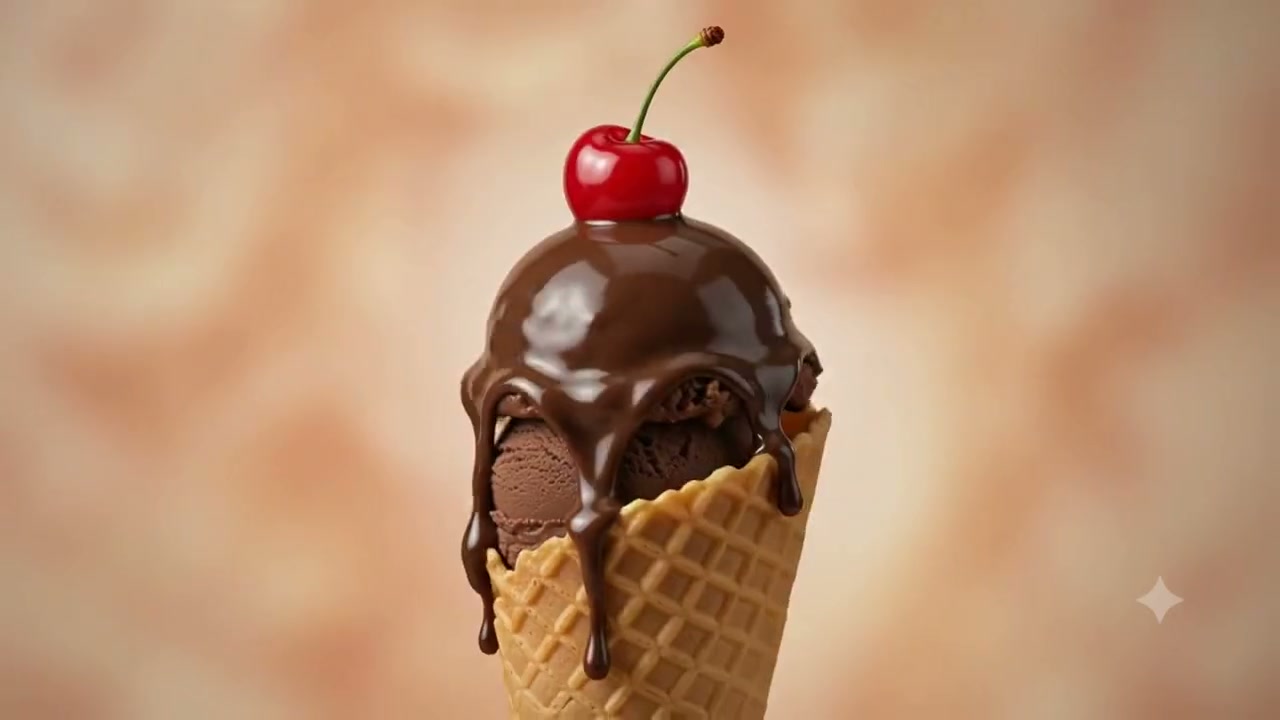 A chocolate cone finished with hot fudge, toasted hazelnut and a cherry